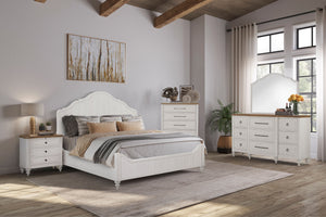 English Elm Queen Panel Bed with Elegant Transitional Design, Solid Wood & MDF Construction, Timeless Centerpiece Appeal White 68.25 L x 50.75 W x 5 H B2699S00099
