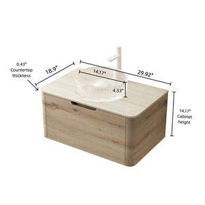 English Elm Xai Modern 30" Floating Bathroom Vanity With Round Glass Basin, Durable Plywood Cabinet & Stone Top W2615S00281-GIGA