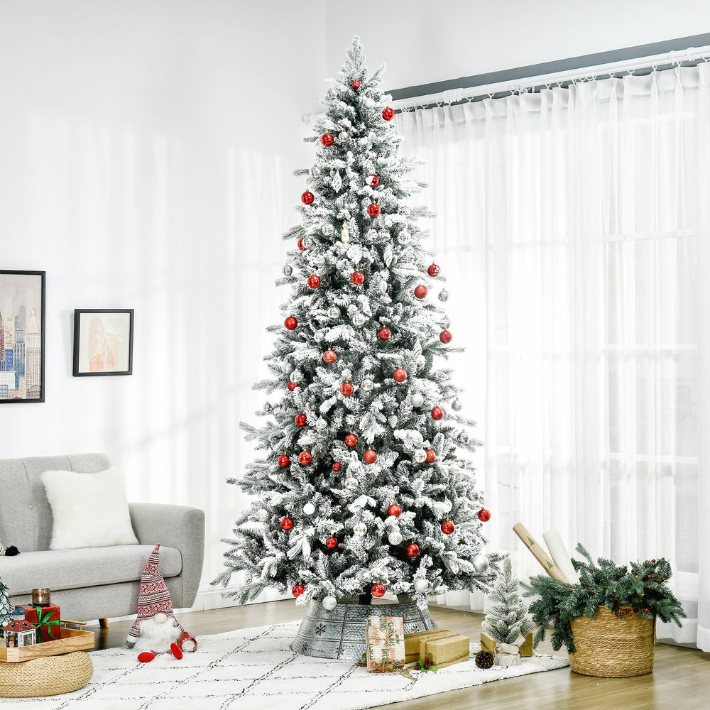English Elm HOMCOM 9ft Snow-Flocked Pine Artificial Christmas Tree with 2068 Branches, Auto-Open, Fire-Safe Decor W2225P217077
