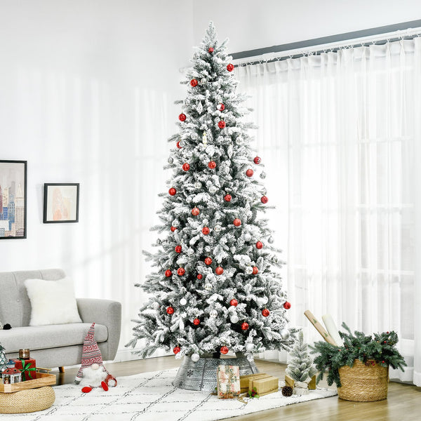 English Elm HOMCOM 9ft Snow-Flocked Pine Artificial Christmas Tree with 2068 Branches, Auto-Open, Fire-Safe Decor W2225P217077
