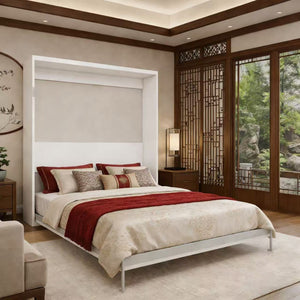 English Elm Multifunctional Queen Murphy Wall Bed with Hydraulic Soft Close and Solid Wood Slat Support W5290S00001