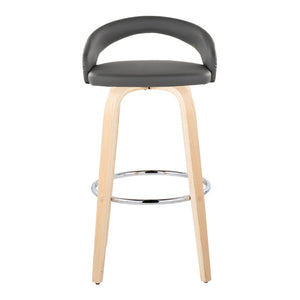 English Elm Fixed-height Swivel Barstools Walnut Bentwood Legs White Velvet Seat Set of 2 Grey B202S01914