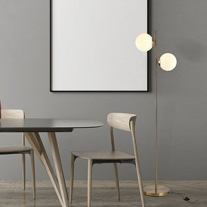 English Elm HOMCOM Gold Floor Lamp with 2 Glass Globe Shades, Anti-Skid Base, Footswitch, Modern 65" Tall W2225P217292