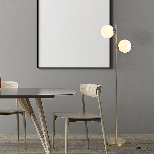 English Elm HOMCOM Gold Floor Lamp with 2 Glass Globe Shades, Anti-Skid Base, Footswitch, Modern 65" Tall W2225P217292