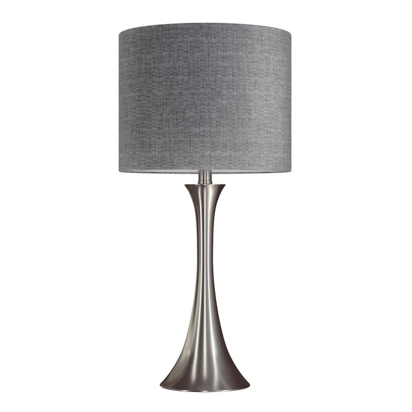 English Elm Lenuxe 24" Contemporary Metal Table Lamp Set of 2 with Metallic Linen Drum Shade and 3-Way Switch Grey B202P224069