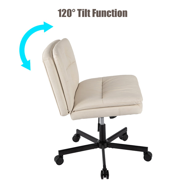English Elm UPGRADE! Beige Leather 360° Swivel Office Chair with 6.3" Memory Foam Cushion, Tilt, Wheels, XL W1403P155225