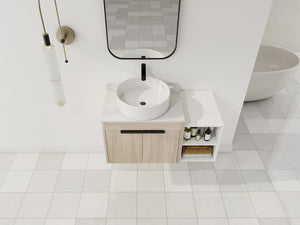 English Elm 36" Modern Floating Bathroom Vanity With Ceramic Sink, White Stone Slab & Smart Storage Solutions W999S00288