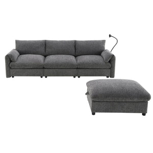 English Elm [video]96.5'' Chenille L-shaped Sectional with Usb Charging Ottoman Pockets Living Room N723S8776E