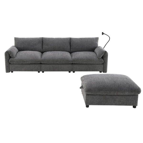 English Elm [video]96.5'' Chenille L-shaped Sectional with Usb Charging Ottoman Pockets Living Room N723S8776E