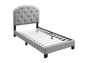 English Elm Light Gray Burlap Upholstered Twin Bed with Button Tufted Headboard and Nailhead Trim Light Gray B011P415177