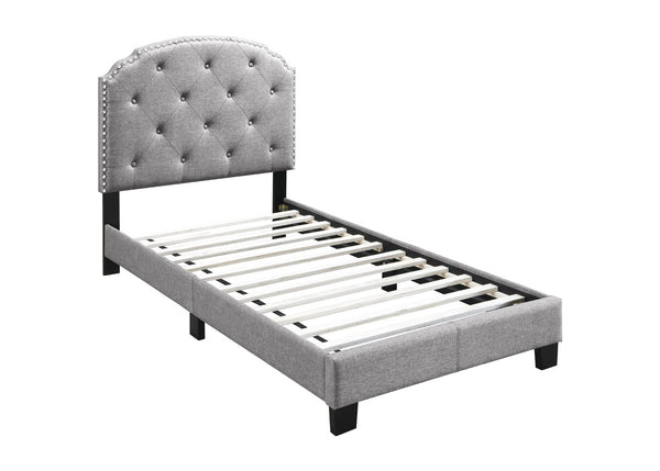 English Elm Light Gray Burlap Upholstered Twin Bed with Button Tufted Headboard and Nailhead Trim Light Gray B011P415177