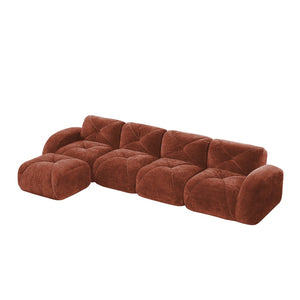 English Elm L-shaped Modular Velvet Sectional Tufted Cloud Sofa with Ottoman for Living Room Red+Brown W714S01610