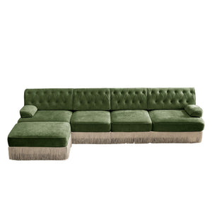 English Elm 135" Chesterfield Velvet Sectional with Tufted Back Tassel Skirt and Modular Living Room Design Green W714S01713