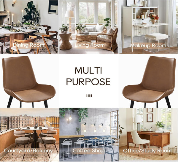 English Elm Modern Dining Chair with Faux Leather Upholstery, Water‑Resistant Stain‑Resistant Seat, Metal Legs Brown W153567954