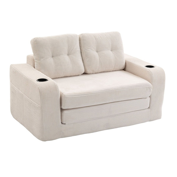 English Elm Convertible Floor Sofa Bed with Memory Foam and Ribbed Corduroy for Small Spaces Beige W395P438025