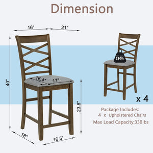 English Elm Dining Counter Chairs Set of 4 Walnut X-back Linen Seat Kitchen Nook Seating W1998P338706