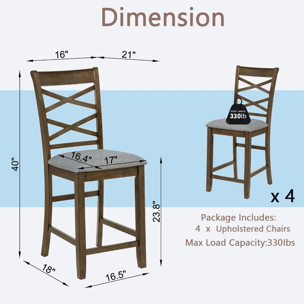 English Elm Dining Counter Chairs Set of 4 Walnut X-back Linen Seat Kitchen Nook Seating W1998P338706