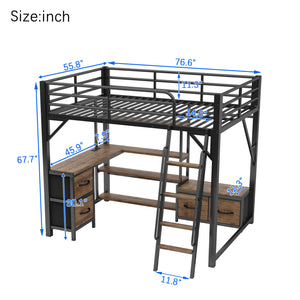 English Elm Full Size Loft Bed With Integrated Desk, Storage Shelves & Wardrobe - Perfect For Small Spaces! W2593S00032