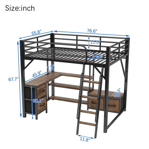 English Elm Full Size Loft Bed With Integrated Desk, Storage, And Lighting – Perfect For Space-Saving Living Solutions! W2593S00040