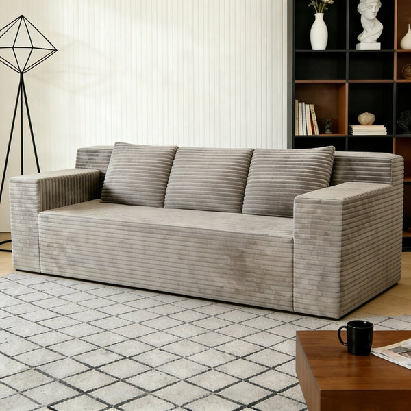 English Elm 71" Corduroy Tufted Loveseat with Deep Seat and Curved Back for Compact Living Spaces Camel W5571P440913