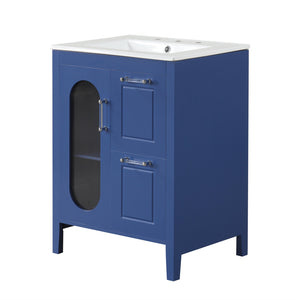 English Elm 24" Modern Bathroom Vanity with Ceramic Sink, Solid Wood & MDF Cabinet, Two Drawers, Shelf Blue N725P245273C