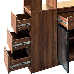 English Elm 70.87"h Tall Storage Cabinet Glass Panel Doors Asymmetric Drawers Modern Hallway Organizer W331S00205