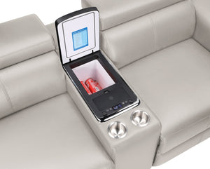 English Elm Nova Tech Sectional with Led Bar Bluetooth Speakers Power Recliners and Freezer Console Gray B009S02168