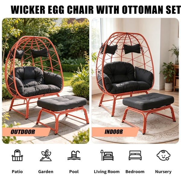 English Elm Double Egg Chair with Ottoman Pe Rattan Wicker Two Person Outdoor Patio Lounge Set T5880P501488