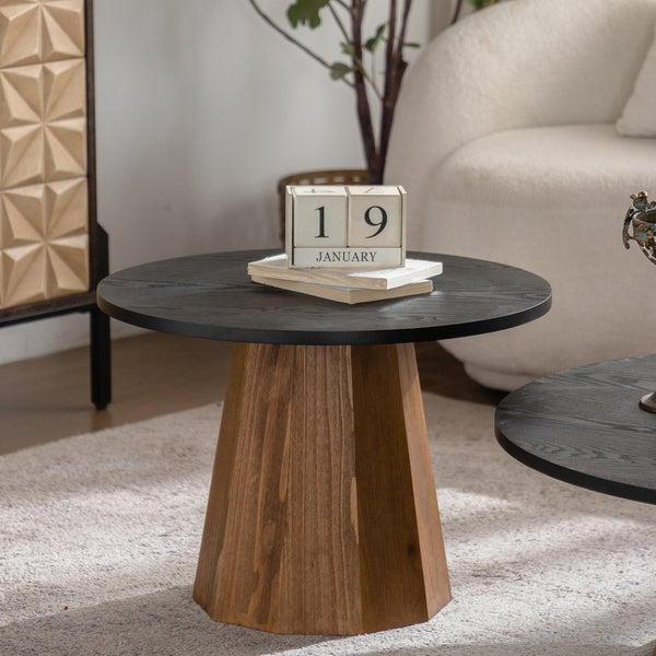 English Elm Round Coffee Table - Stylish Pedestal Design With Cedar Bark Veneer For Modern Living Spaces W3081S00007-GIGA