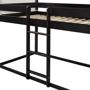 English Elm Twin Over Kids Bunk Bed with Tent Canopy Farmhouse Pinewood Playroom Frame Espresso N708P248523P