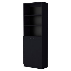 English Elm Sutton Engineered Wood 2-Door Bookcase with Open Shelves, Space-Saving Black Storage Cabinet, Easy Assembly B128P176163