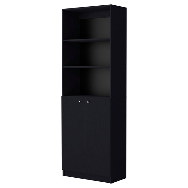 English Elm Sutton Engineered Wood 2-Door Bookcase with Open Shelves, Space-Saving Black Storage Cabinet, Easy Assembly B128P176163