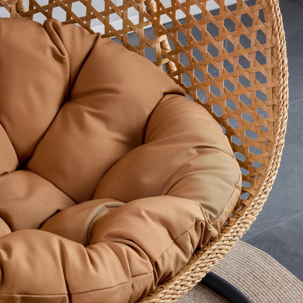 English Elm 76.8-inch Hand Woven Rattan Egg Swing Chair Indoor Outdoor with Cushion Lumbar Pillow Yellow W1512P498594