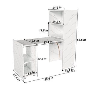 English Elm Stretchable expandable office desk with magnetic fold, lockable casters, adjustable shelves for storage and space-saving White Marble W509P355682