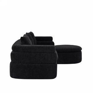 English Elm 106" L-shaped Sectional Sofa Modular Chaise Lounge Neutral Fabric Living Room Black N771P396321H_N771P396322H