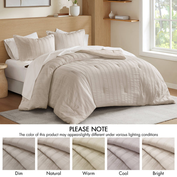 JLA Home Super Listing - Woven Logan Comforter Set with Subtle Striped Texture, Brushed Microfiber Reverse & Oeko-Tex Safety Neutral AM10-0564