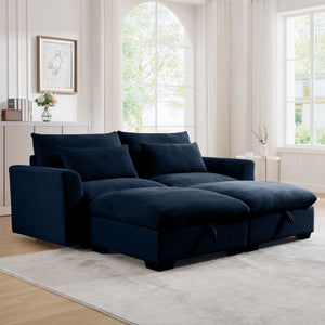 English Elm Corduroy Two-Seater Sofa With Storage Footrests – Versatile, Comfy Sectional For Modern Living Spaces W714S00648