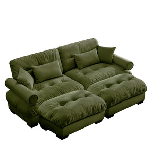 English Elm Over Size Modern Two-Seater Sofa With Ottoman, Olive Green Velvet, Stylish Comfort & Flexibility W714S01106-GIGA