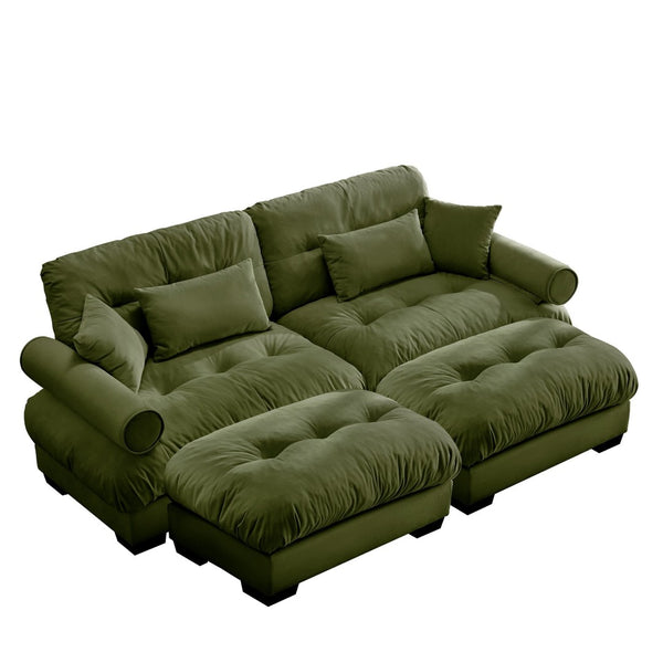 English Elm Over Size Modern Two-Seater Sofa With Ottoman, Olive Green Velvet, Stylish Comfort & Flexibility W714S01106-GIGA