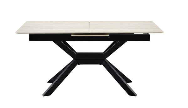 English Elm Modern Extendable Sintered Stone Dining Table with Auto-Lift, Scratchproof Waterproof Top & Black Metal Base W3493S00005