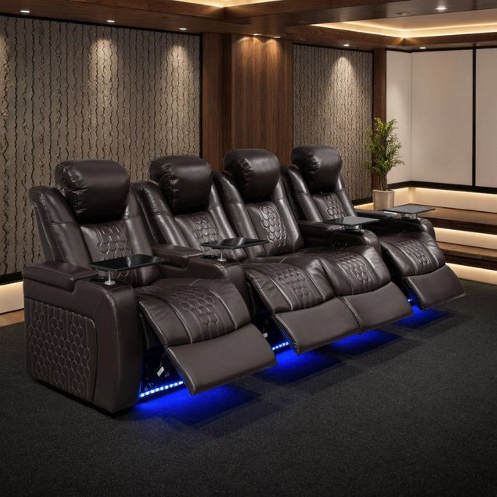 English Elm 124.4"power Reclining Sectional Nappa Leather Home Theater with Rgb Led Lighting W3819S00106