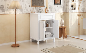 English Elm 24'' Bathroom Vanity with Sink - Solid Wood Frame, Glossy Ceramic Basin, Soft-Close Doors & Ample Storage Elegant Modern Design, Durable MDF Construction, Retro Metal Handles, Compact 24-inch Cabinet White N710P317675K