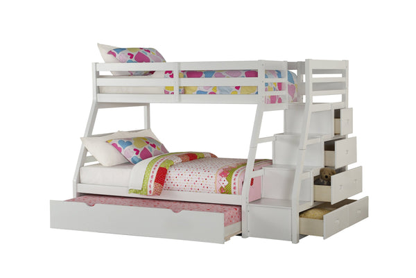 English Elm Jason Twin/Full Bunk Bed with Under-Drawer Storage, Convertible Pine Frame, Safety Guardrail and Ladder White 83 L x 14 W x 5 H B2726S00491
