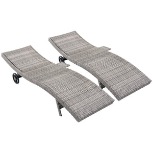 English Elm K&k Outdoor Wicker Reclining Chaise Set 2 Piece with Pull Out Tray Rolling Wheels Grey N707P395515E