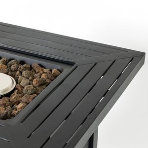 English Elm 28-Inch Iron Square Propane Fire Pit Table - Elegant, Durable Design With Adjustable Heat & Versatile Use W3131P277175