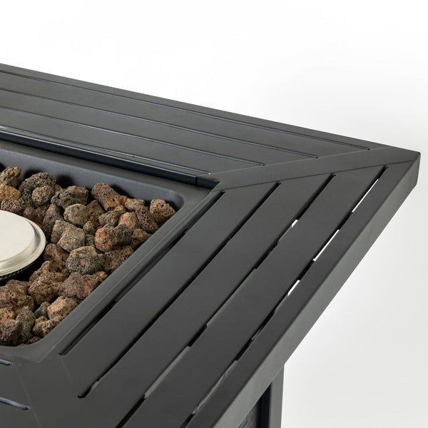 English Elm 28-Inch Iron Square Propane Fire Pit Table - Elegant, Durable Design With Adjustable Heat & Versatile Use W3131P277175