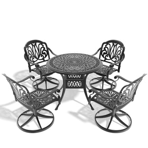 English Elm 5-Piece All-Weather Cast Aluminum Dining Set With 4 Swivel Chairs & Round Table For Outdoor Enjoyment P1 W1710S00433-GIGA