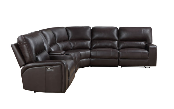 English Elm Saul Espresso Faux Leather Power Recliner Sectional Sofa with USB, Cupholders & Storage Console B2726S00123