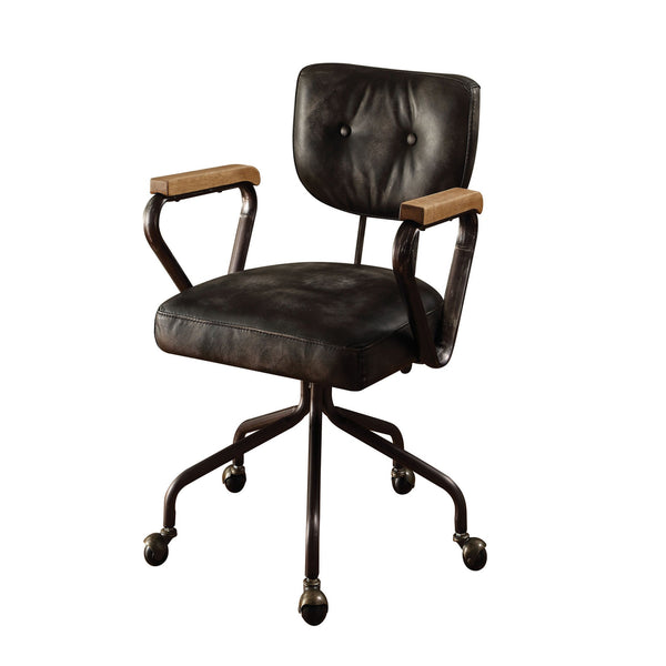English Elm Vintage Swivel Office Chair in Whiskey Grain Leather with Nailhead Trim and Rolling 5-Star Base Black B062P182753