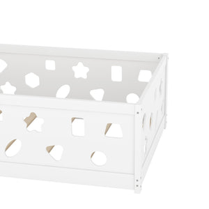 English Elm Twin Floor Bed With Safety Guardrails & Doorway - Cozy Solid Wood Frame For Kids' Rooms & Playrooms W1820P240542-GIGA